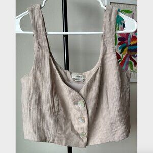 Jason Wu Beige-Pink Crinkle Textured Button Front Crop Top - Size S